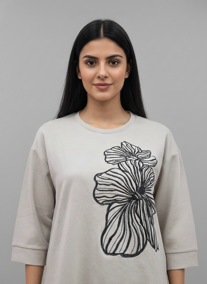 Floral Outline Oversized Tee