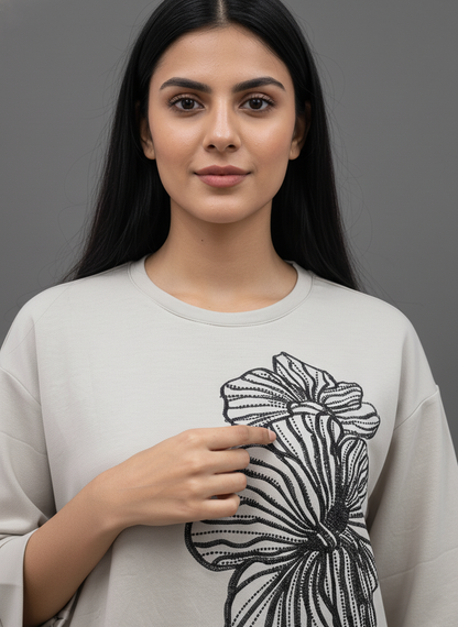 Floral Outline Oversized Tee