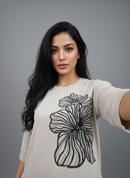 Floral Outline Oversized Tee
