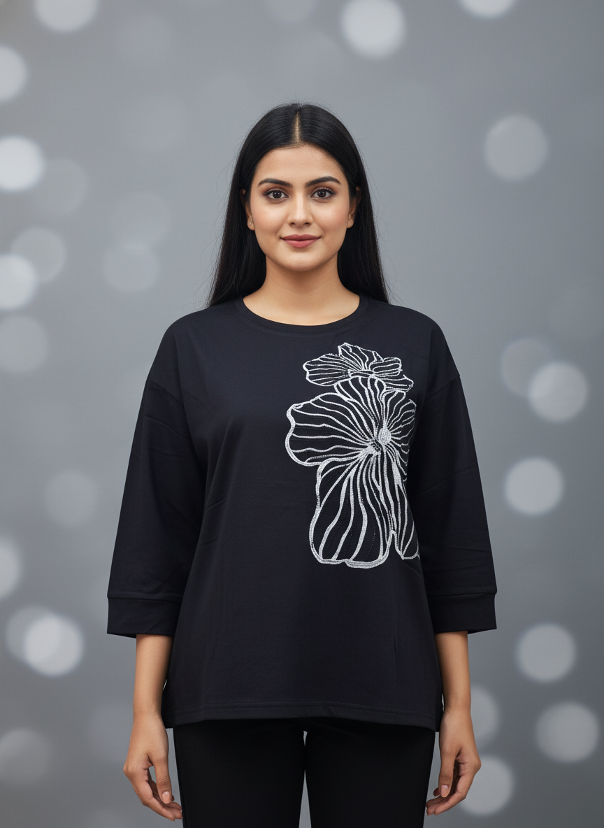 Floral Outline Oversized Tee
