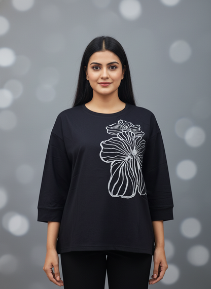 Floral Outline Oversized Tee