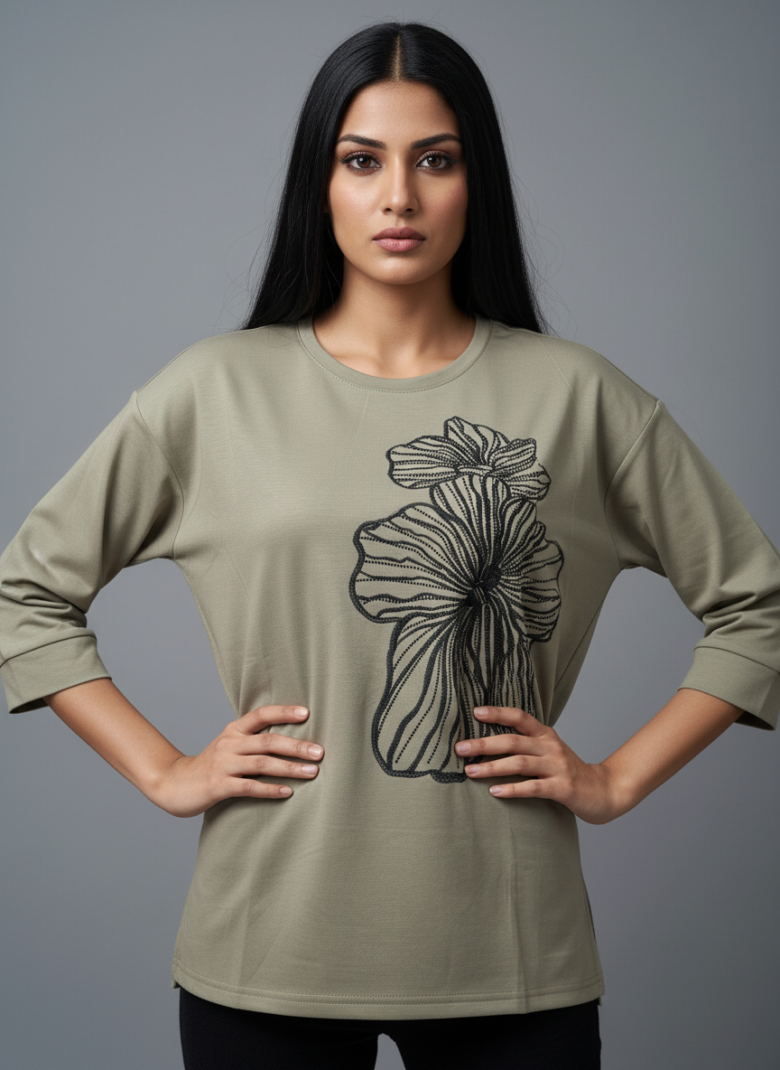 Floral Outline Oversized Tee