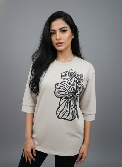Floral Outline Oversized Tee