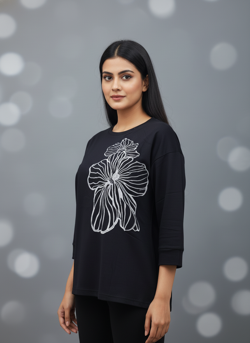Floral Outline Oversized Tee