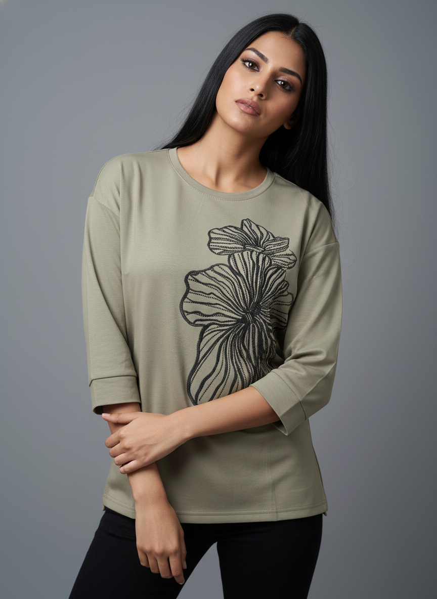 Floral Outline Oversized Tee