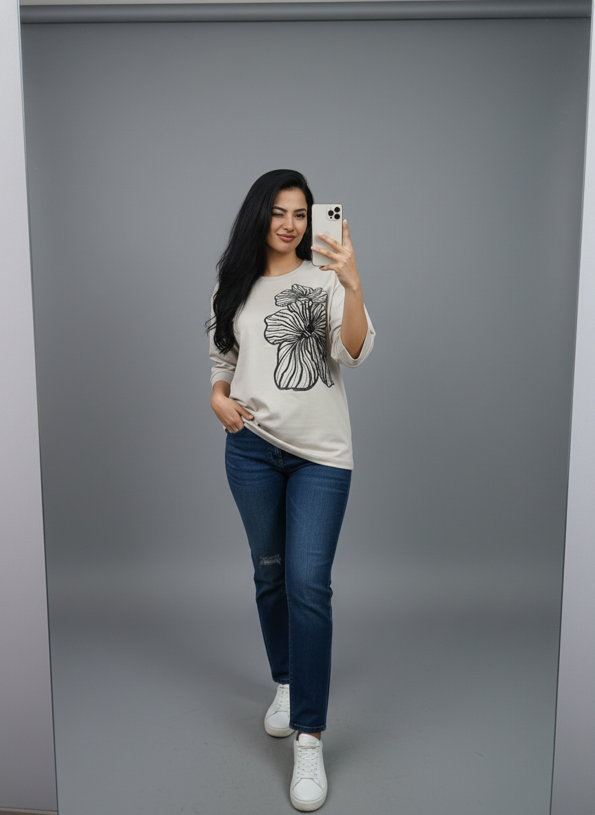 Floral Outline Oversized Tee