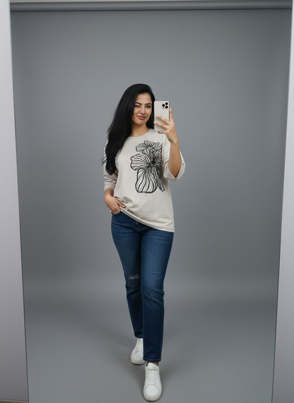 Floral Outline Oversized Tee