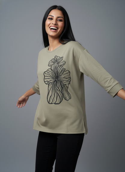 Floral Outline Oversized Tee