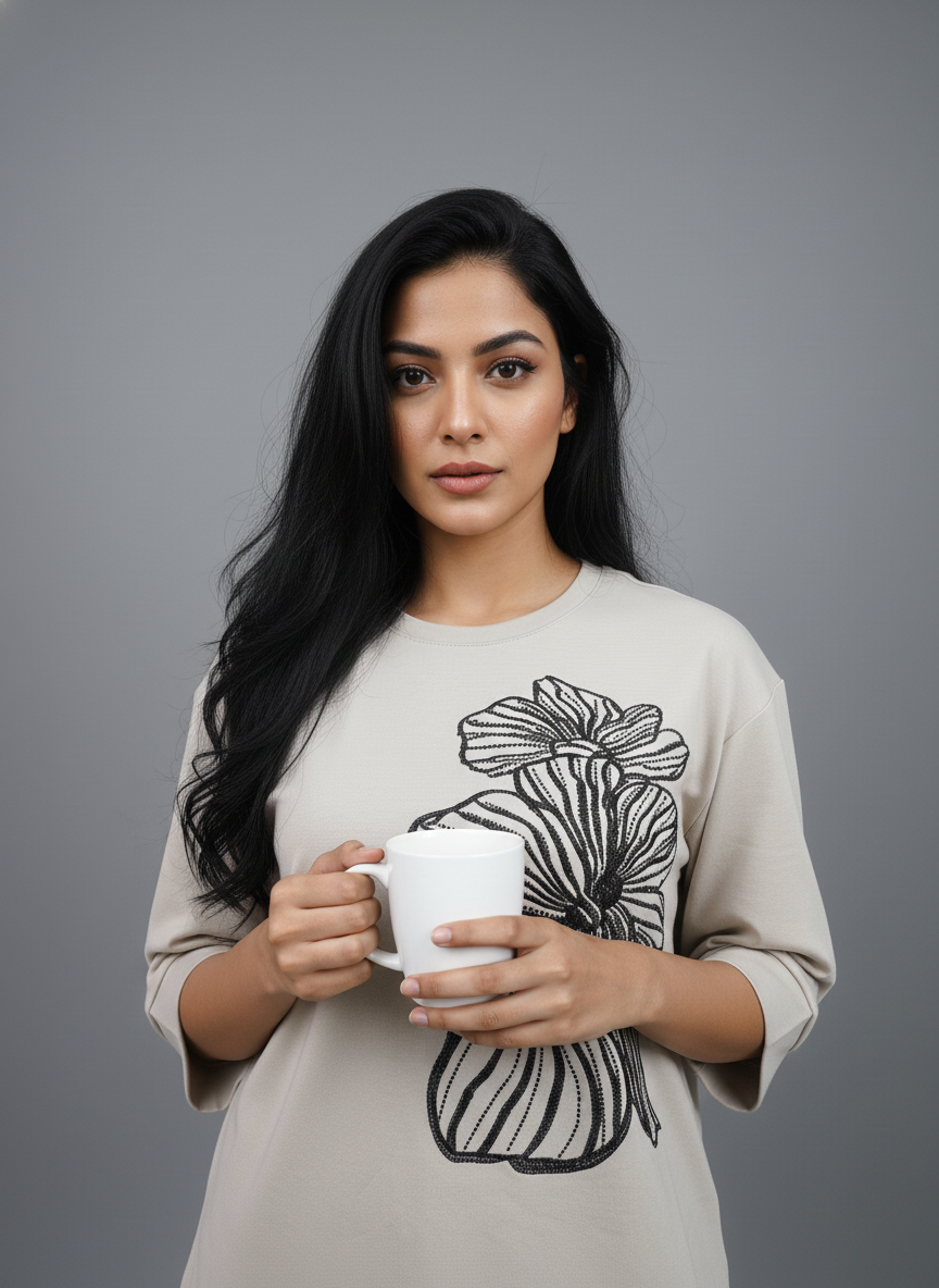 Floral Outline Oversized Tee