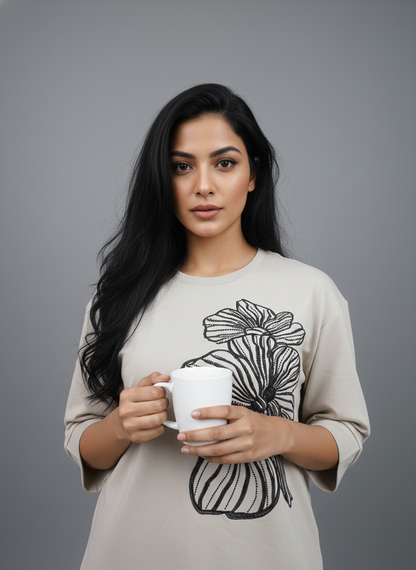 Floral Outline Oversized Tee