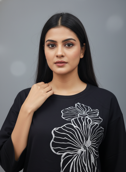 Floral Outline Oversized Tee
