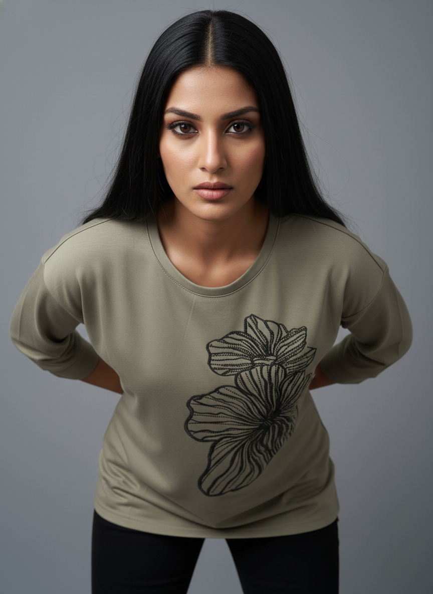 Floral Outline Oversized Tee
